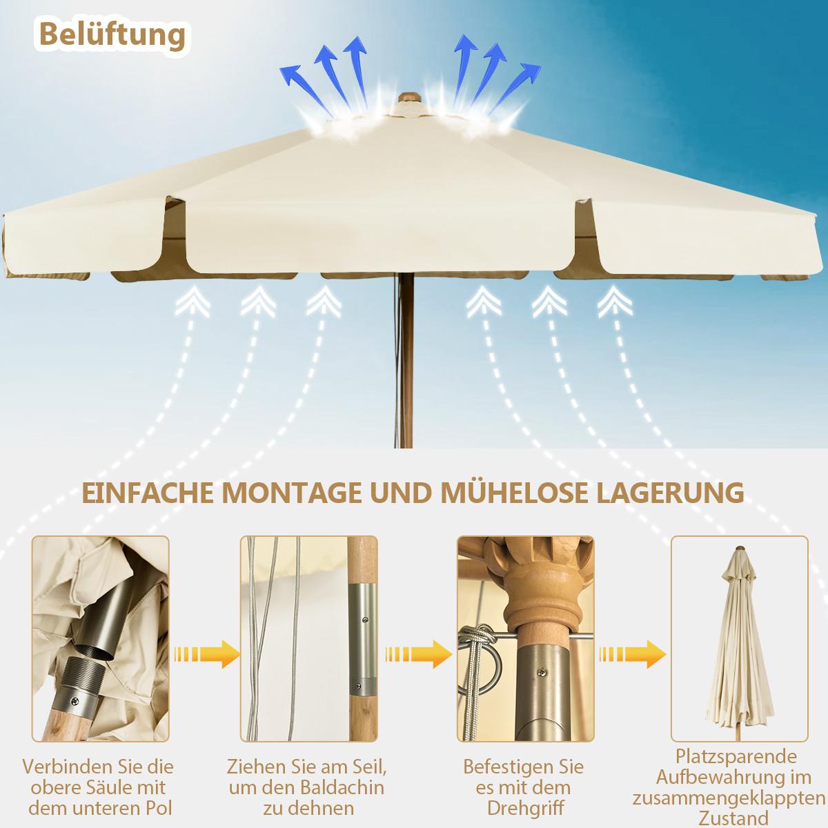 SONNENSCHIRM 300cm Beige - Beige, Holz (300/300cm) - COSTWAY
