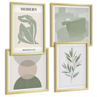BILDER SET 4er Set - 50x50 cm & 40x60 cm Goldrahmen - Stilvolle abstrakte Pflanzengrafiken - Goldfarben, Kunststoff (50/50cm) - TULUP