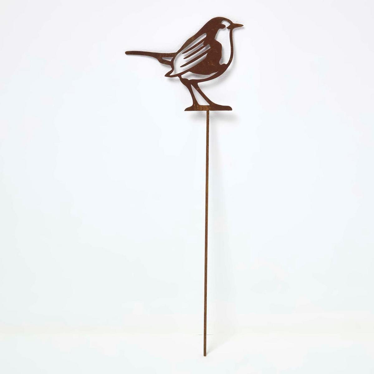 GARTENSTECKER Metall – Rostoptik Gartenfigur Rotkehlchen 2er-Set - Rotbraun, Metall (37cm) - Homescapes