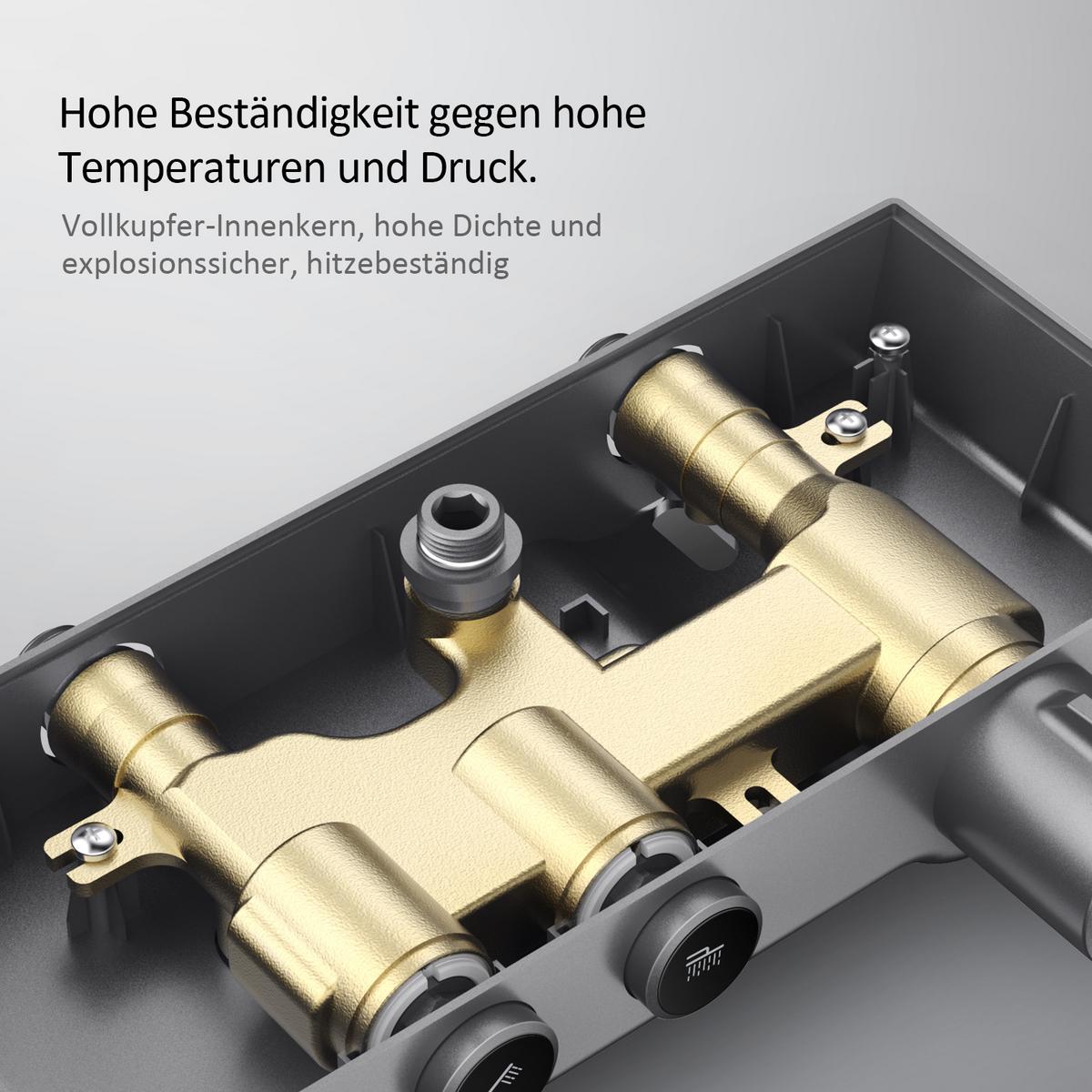 ÜBERKOPFBRAUSESET mit Thermostat, Kopfbrause und 3 Strahlarten Handbrause, Anthrazit, 114,2/30,3/46 cm - Anthrazit, Metall (30.3/114.2/46cm) - EMKE