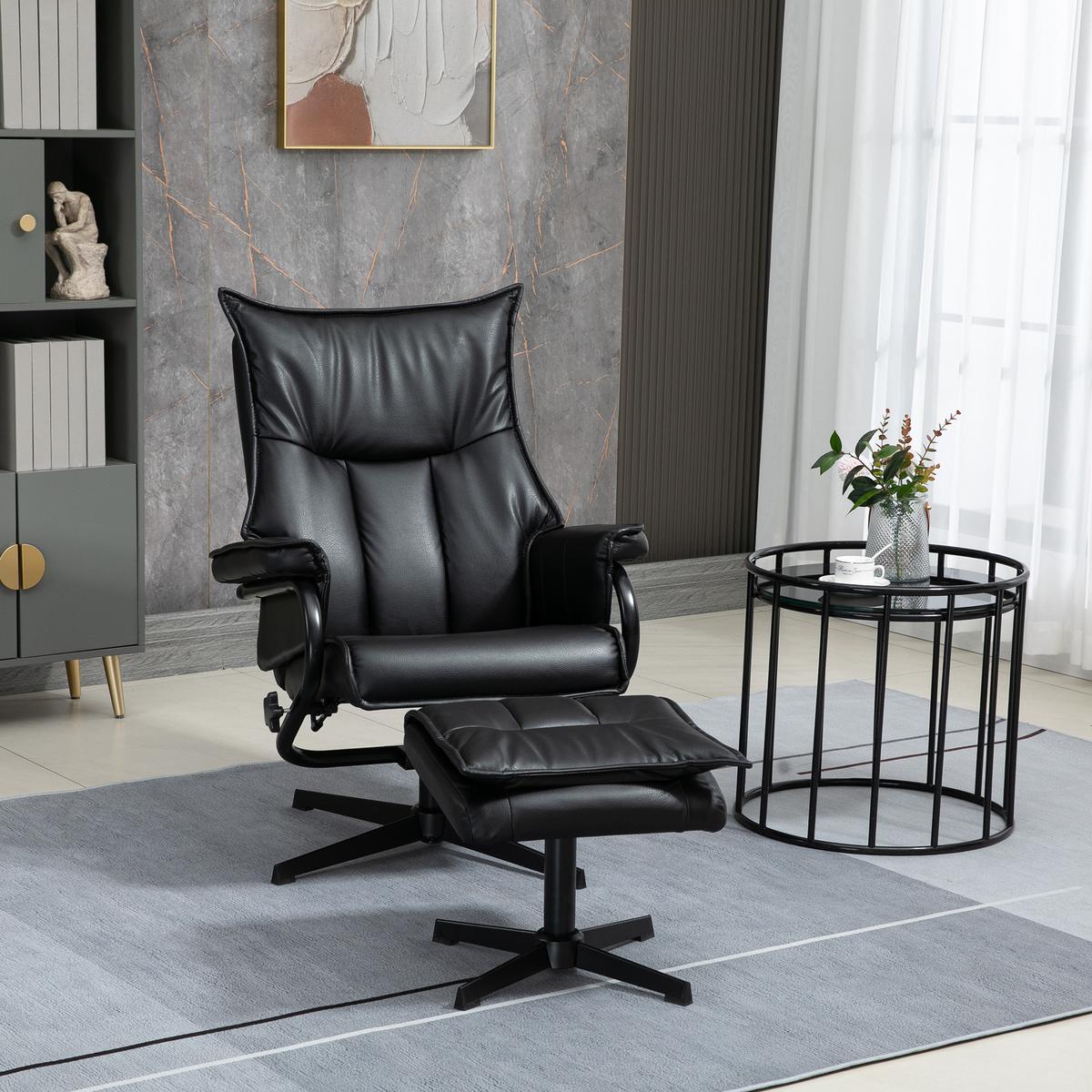 RELAXSESSEL, Kunstleder, Stahl, Schwarz - Schwarz, Kunststoff (84/101/75cm) - HOMCOM