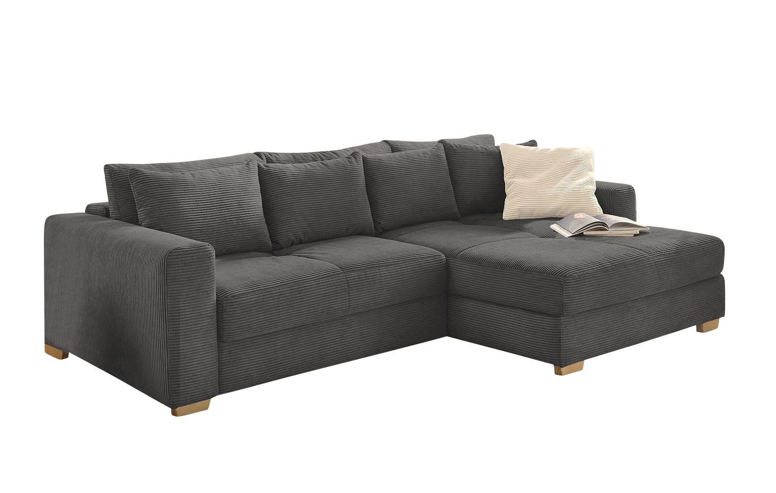 ECKSOFA-DAUERSCHLÄFER Federkern Bettkasten, seitenverkehrt montierbar B288/T186/H86 cm, Liegefl. 153x245 cm, Cord Dunkelgrau / 15153 - Dunkelgrau/Eichefarben, Holz/Textil (288/186cm) - luma-home