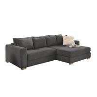 ECKSOFA-DAUERSCHLÄFER Federkern Bettkasten, seitenverkehrt montierbar B288/T186/H86 cm, Liegefl. 153x245 cm, Cord Dunkelgrau / 15153 - Dunkelgrau/Eichefarben, Holz/Textil (288/186cm) - luma-home