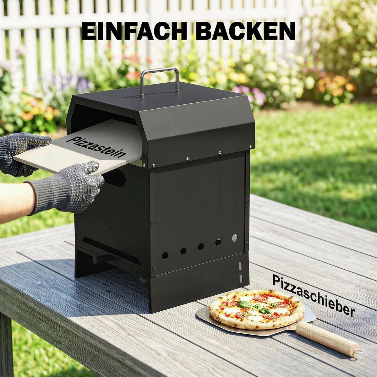 PIZZAOFEN aus Metall & Edelstahl Schwarz - Schwarz, Metall (37.5/53.5/40cm) - Outsunny