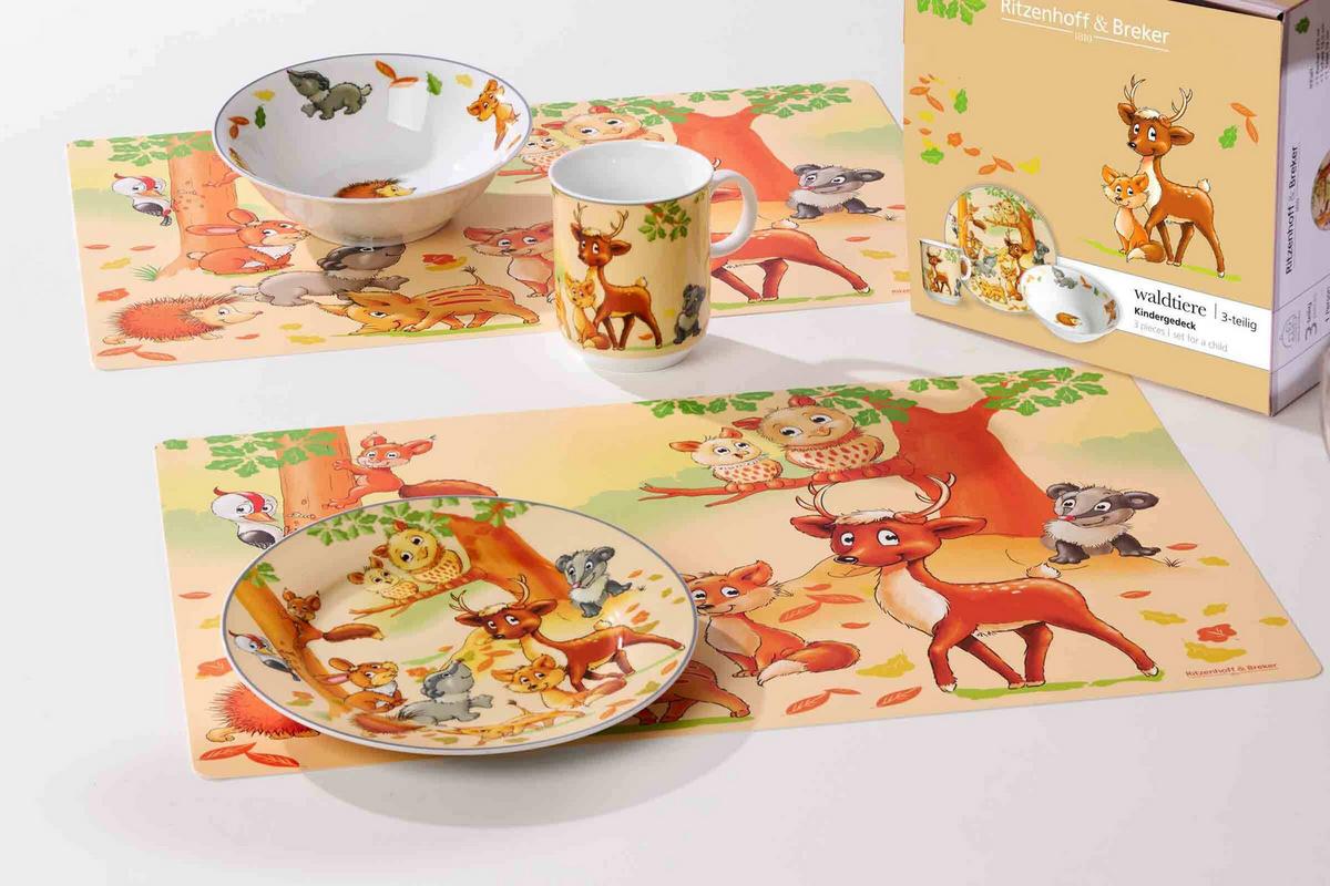 GESCHIRR-SET MIT KINDERBECHER Waldtiere bunt 7-tlg. - Multicolor, Keramik/Kunststoff (2/2/2cm) - Ritzenhoff Breker