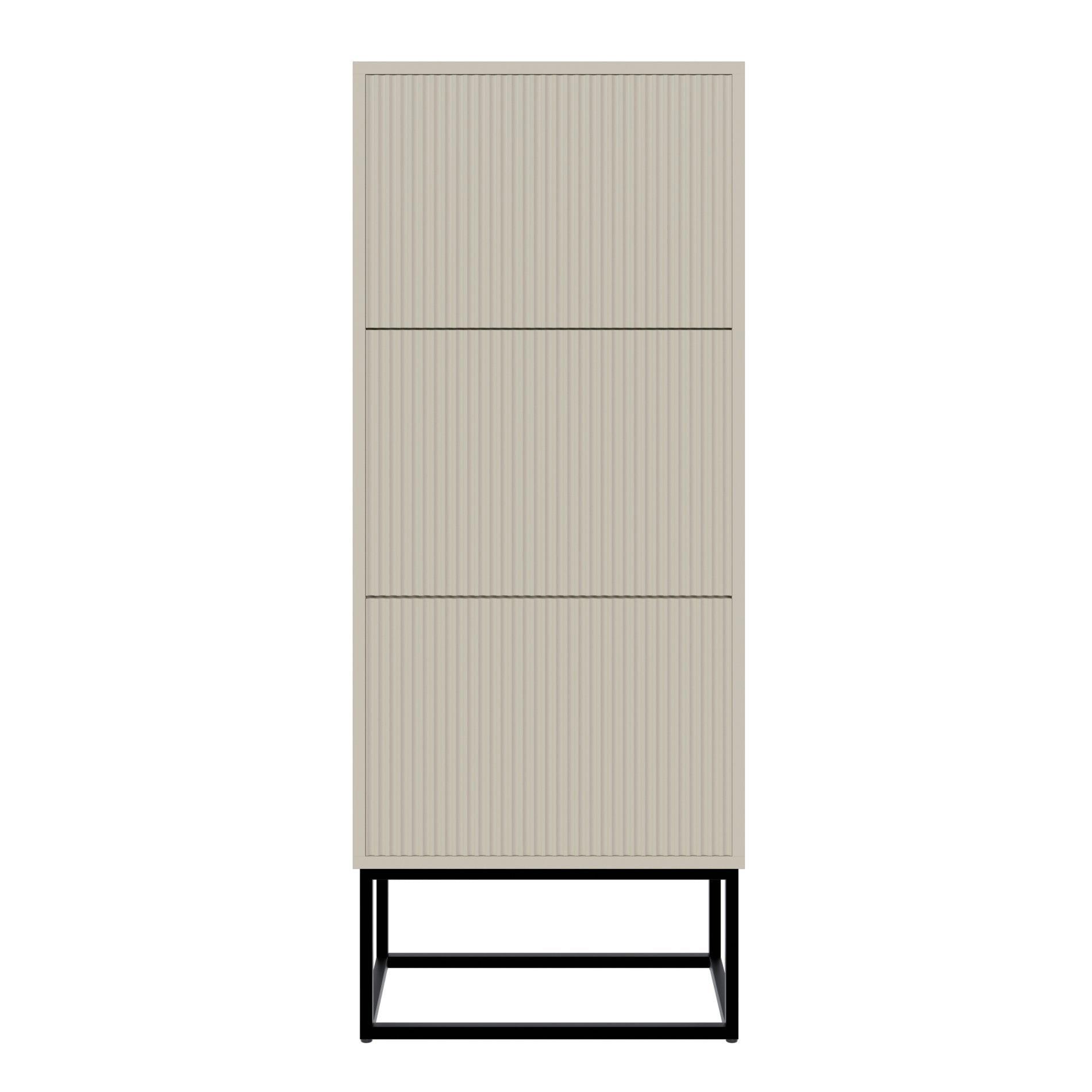 SCHUHSCHRANK Veldio mit 3 Klappen Greige mit schwarzem Metallgestell 50 cm - Taupe/Schwarz, Holzwerkstoff/Metall (50/125/30cm) - Selsey