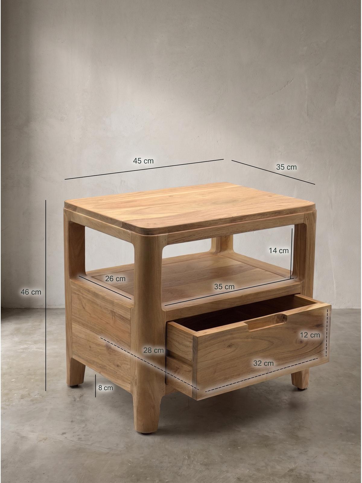 NACHTKONSOLE NALON, Akazie Massivholz, 45 x 35 x 46 cm - Braun/Akaziefarben, Akazienholz/Holz (45/46/35cm) - KADIMA DESIGN