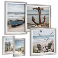 BILDER SET 5er Set - 50x50 cm & 20x30 cm & 40x60 cm Silberner Rahmen - Abstrakte Pflanzenmotive - Silberfarben, Kunststoff (40/60cm) - TULUP