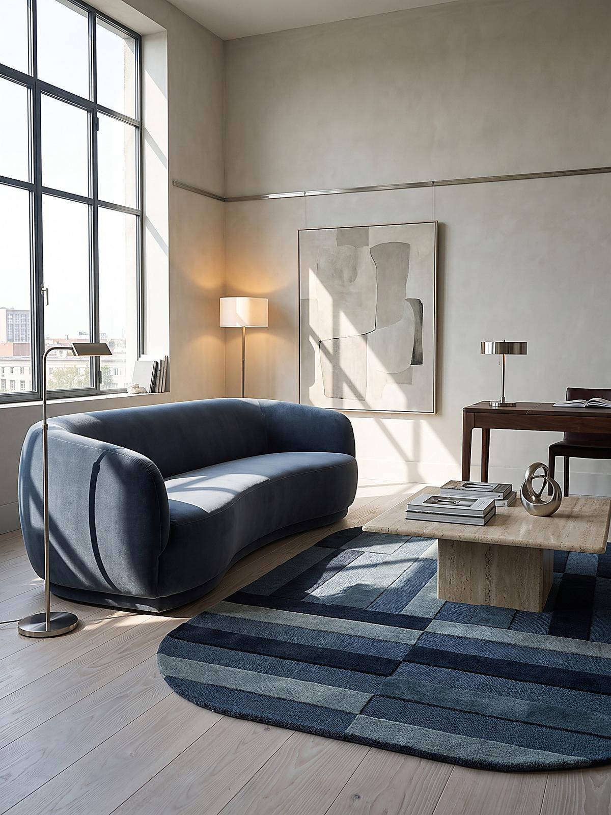 WOLLTEPPICH handgetuftet LUNAN, Blockstreifen, Blau, 140 x 200 cm - Blau, Textil (140/200cm) - KADIMA DESIGN
