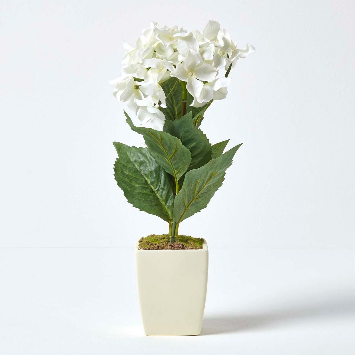 KUNSTBLUME Hortensien creme im Deko-Topf, 38 cm - Creme, Kunststoff (38cm) - Homescapes