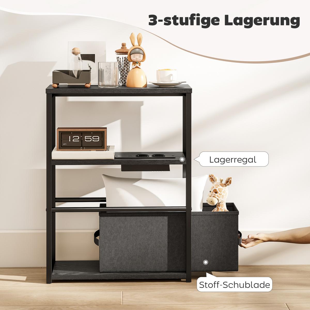 BEISTELLTISCH MDF Stahl Schwarz - Schwarz, Holzwerkstoff (45/18/60.2cm) - HOMCOM