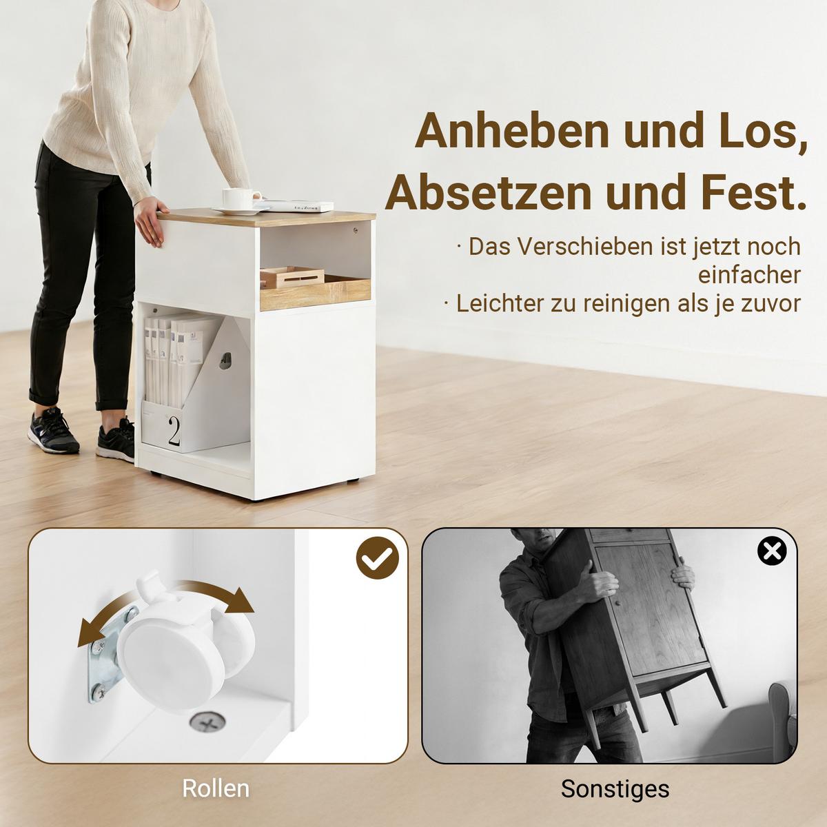 ROLLCONTAINER Druckertisch, Weiß-Natur 40x65x50cm - Weiß, Holzwerkstoff (40/65/50cm) - SoBuy
