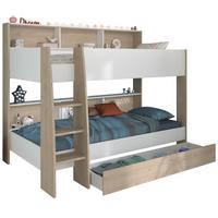 ETAGENBETT weiß, Eiche 90 x 200 cm, Jugendzimmer Hochbett mit Stauraum - Eichefarben/Schwarz, Holzwerkstoff/Kunststoff (90/200cm) - Parisot Meuble