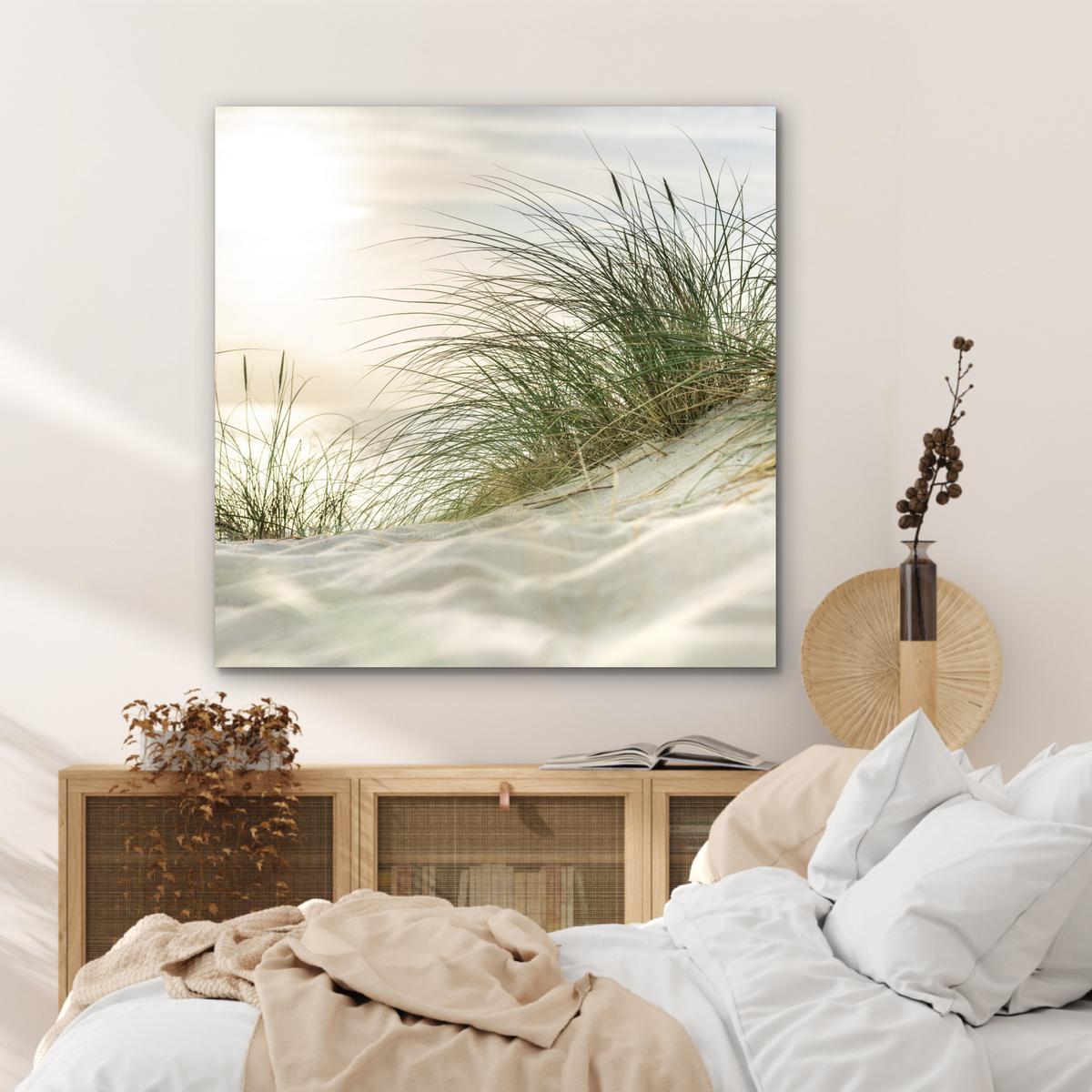 METALLBILD Dünen mit Strandhafer in der Sonne des Nationalparks Schleswig-Holsteinisches Wattenmeer 90x90 cm - Creme, Metall (90/90cm) - MuchoWow
