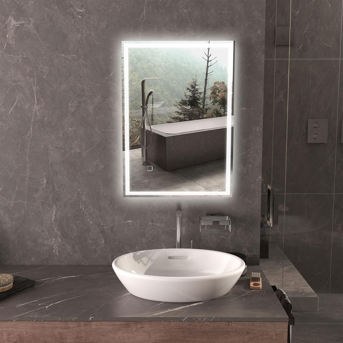 BADEZIMMERSPIEGEL Glas Silber - Silberfarben, Glas (50/4/70cm) - HOMCOM