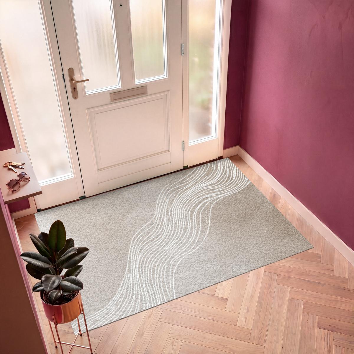 FUSSMATTE Wellenlinien - Fließend - Sandfarben Fußabtreter 180x120 cm - Beige, Kunststoff (180/0.4cm) - MuchoWow