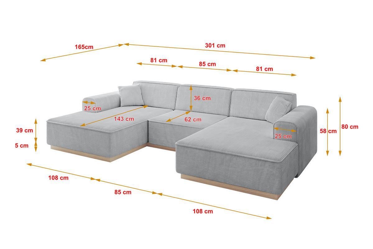 WOHNLANDSCHAFT IREA-U1 - 301x165x80 cm Grau - Hellgrau/Grau, Holzwerkstoff/Textil (301/80/165cm) - ALTDECOR