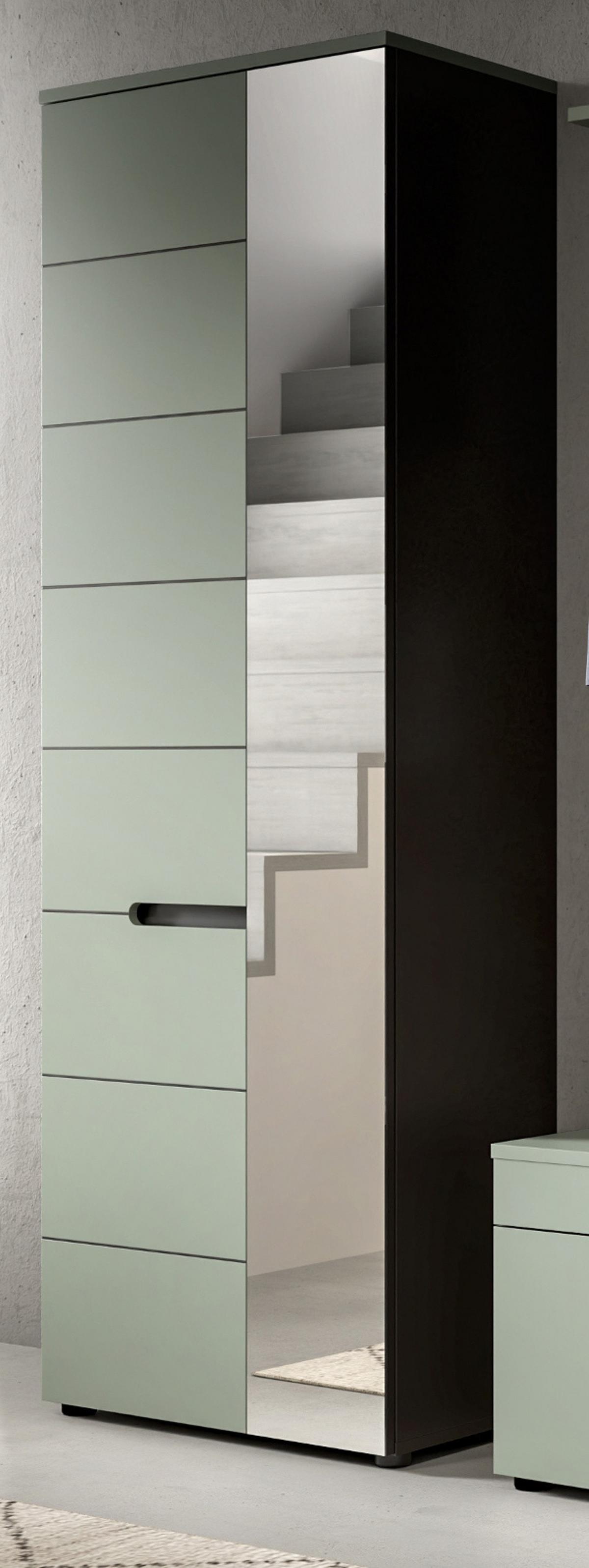 GARDEROBENSCHRANK Salbei Grün und Basalt Grau, Schuhschrank 65 x 190 cm, variable Inneneinteilung und Soft-Close - Salbeigrün/Schwarz, Holzwerkstoff/Kunststoff (65/190/37cm) - Inn.Furn