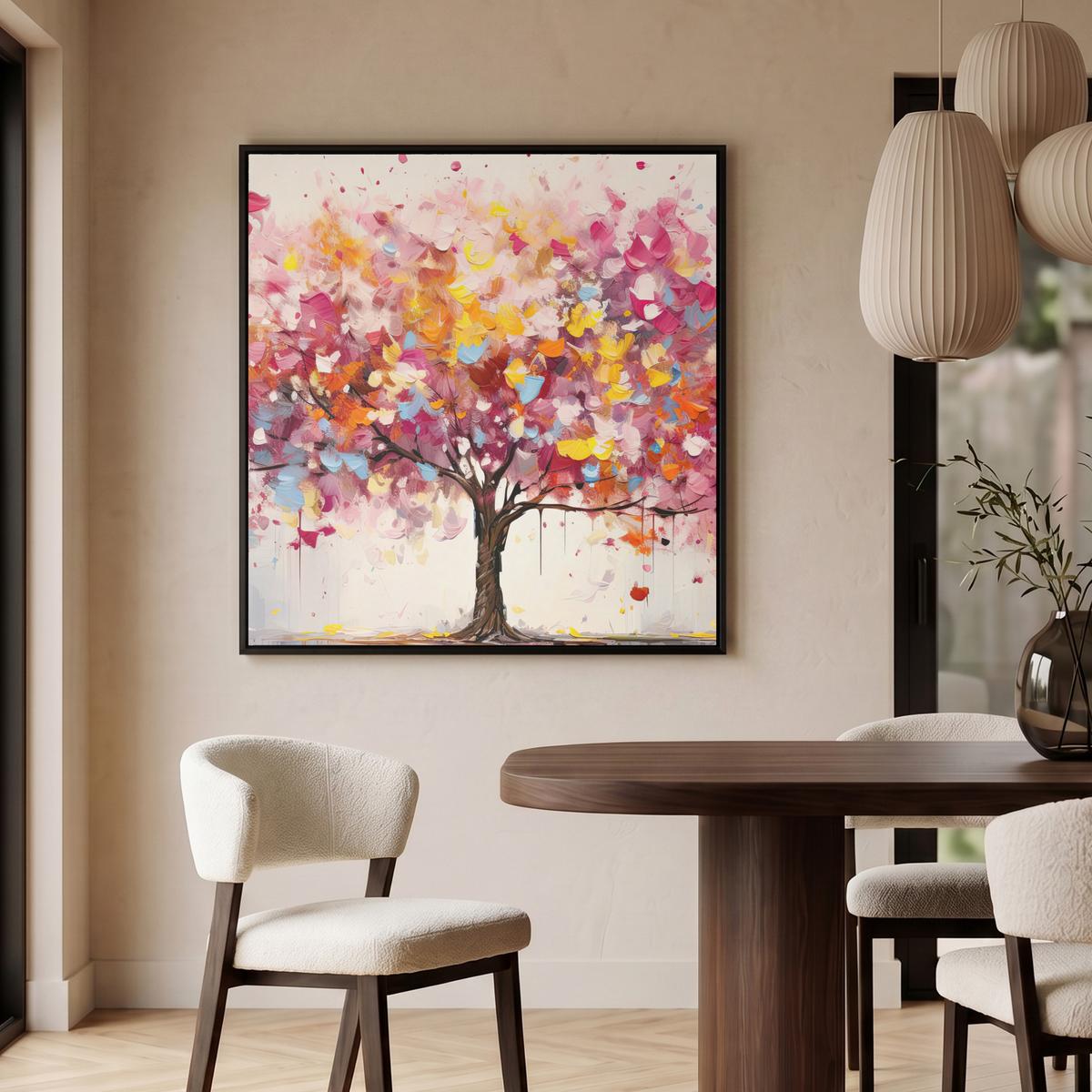 LEINWAND Bilder mit Rahmen - Aquarell - Baum - Kunst - Abstrakt - 90x90 - Multicolor, Textil (90/90cm) - MuchoWow