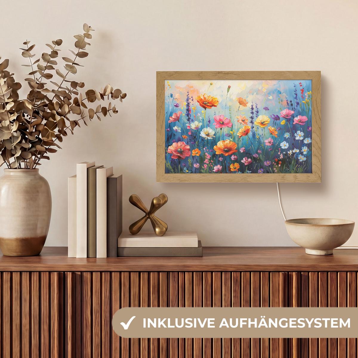 TISCHLEUCHTE Blumen - Natur - Aquarell - Kunst 30x20 cm - Altrosa, Holzwerkstoff (8/30/20cm) - OnlyWow