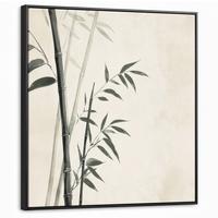 LEINWAND Bilder mit Rahmen - Japandi - Bambus - Beige - 90x90 - Eukalyptusholzfarben, Textil (90/90cm) - MuchoWow