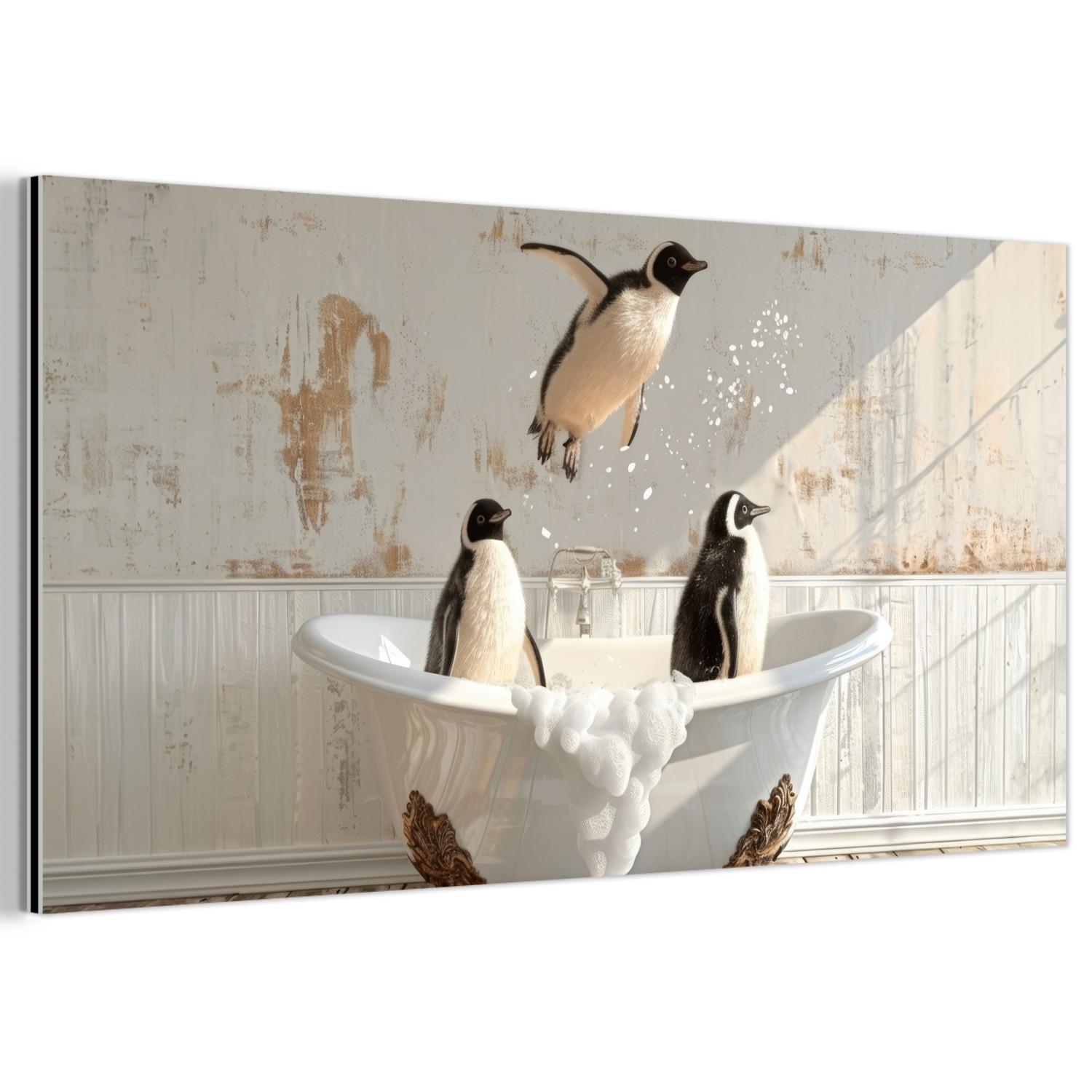 METALLBILD Vintage - Pinguin - Badewanne - Schaumstoff 80x40 cm - Schwarz, Metall (80/40cm) - MuchoWow