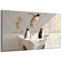 METALLBILD Vintage - Pinguin - Badewanne - Schaumstoff 80x40 cm - Schwarz, Metall (80/40cm) - MuchoWow