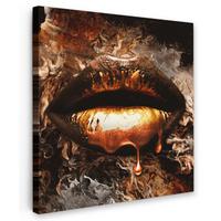 LEINWANDBILD Gold - Lippen - Kunst - Gold - Luxus - Abstrakt Deko Groß 90x90 cm - Kupferfarben, Textil (90/90cm) - MuchoWow
