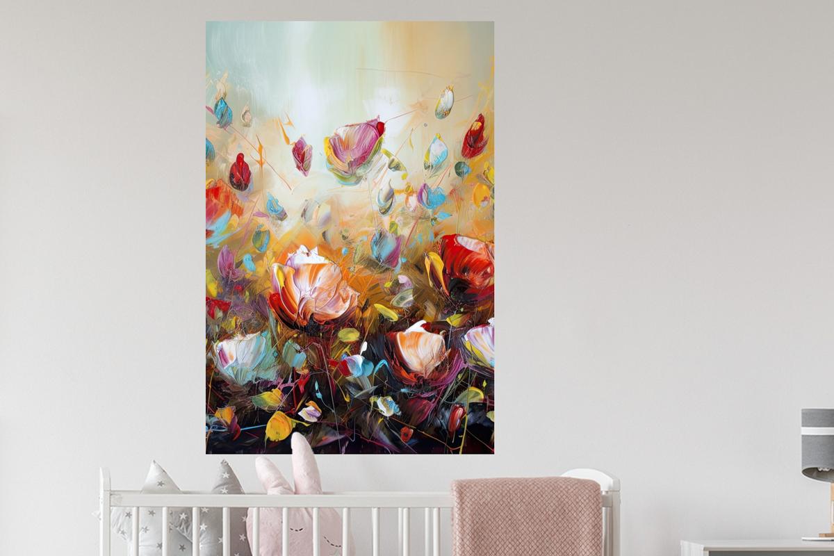 WANDTATTOO Blumen - Kunst - Natur - Ölgemälde Wandaufkleber 80x120 cm - Multicolor, Kunststoff (80/120/0.1cm) - MuchoWow