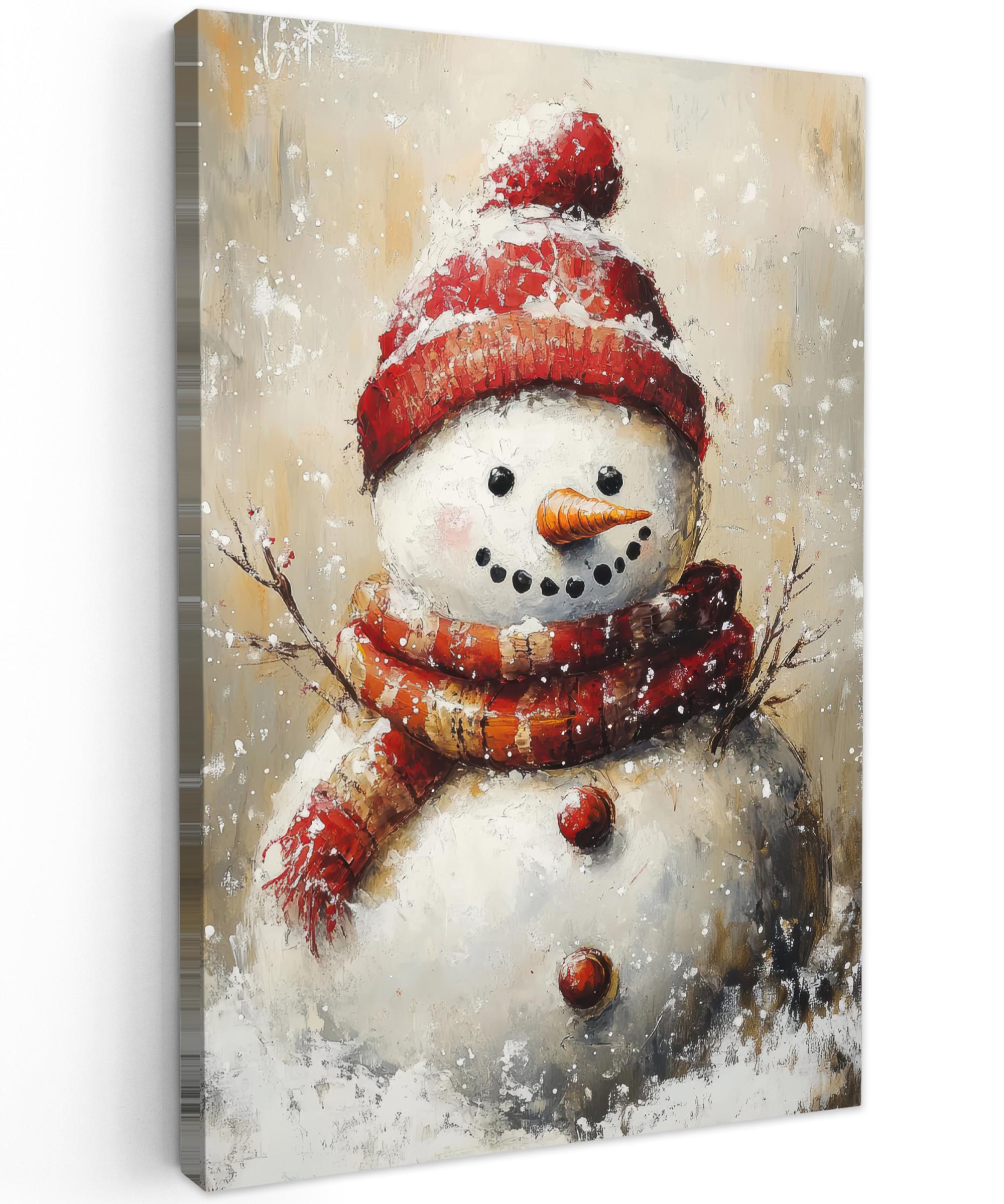 LEINWANDBILD Schneemann - Winter - Schnee - Beige Wanddeko 40x60 cm - Weiß, Textil (40/60cm) - MuchoWow