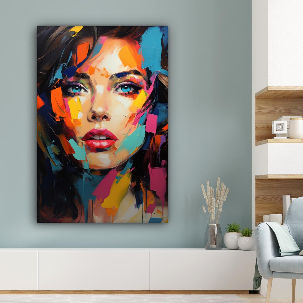 LEINWANDBILD Frau - Porträt - Farbenfroh - Kunst Deko XXL 80x120 cm - Multicolor, Textil (80/120cm) - MuchoWow