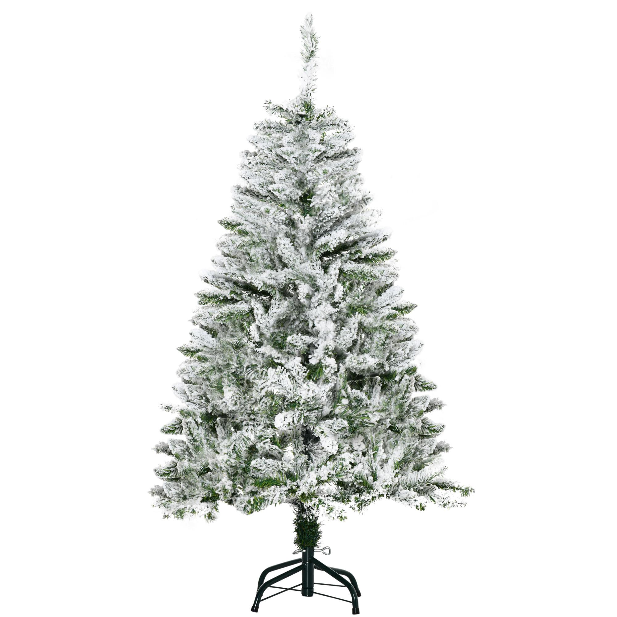 KÜNSTLICHER Weihnachtsbaum, 120 cm Kunstkiefer mit Kunstschnee, Indoor - Weiß/Grün, Kunststoff (120cm) - HOMCOM
