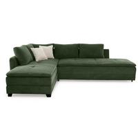 ECKSOFA-DAUERSCHLÄFER Doppelbett Boxspring Federkern Topper, seitenverkehrt montierbar B306/T223/H95 cm, Cord Grün / 15164 - Schwarz/Grün, Kunststoff/Textil (306/223cm) - luma-home