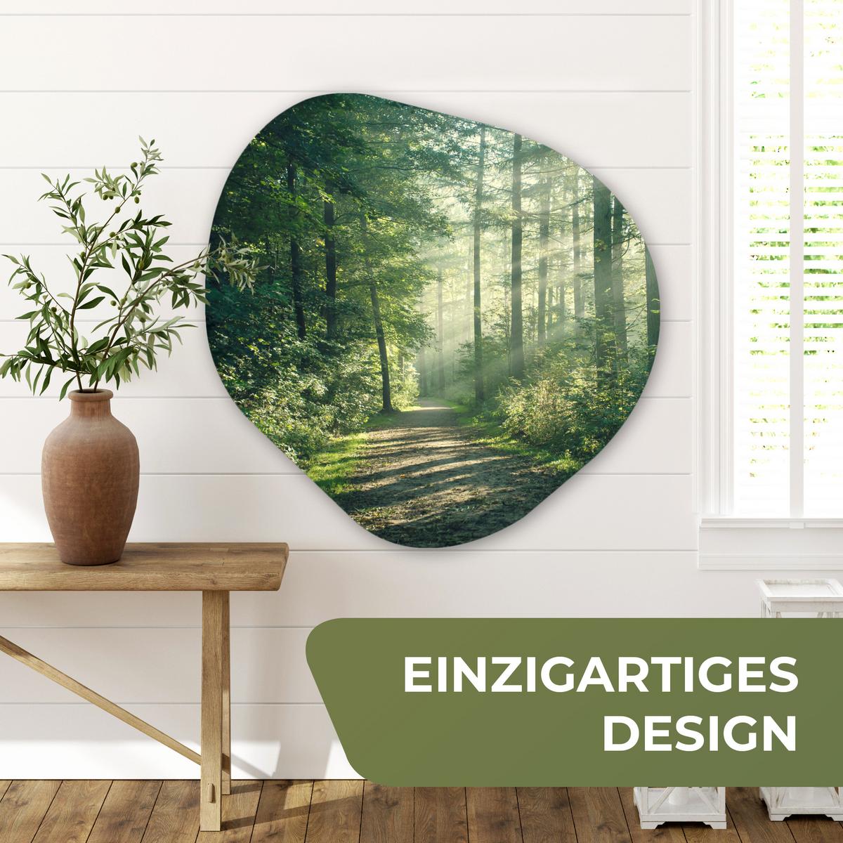 WANDBILD Wald - Weg - Sonne - Bäume - Grün - Natur Room Decor 90x90 cm - Waldgrün, Kunststoff (90/90cm) - MuchoWow