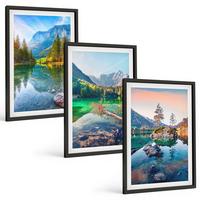 BILDER SET 3er Set - 40x60 cm Schwarzer Rahmen - Naturlandschaft der Bergseen - Schwarz, Kunststoff (40/60cm) - TULUP