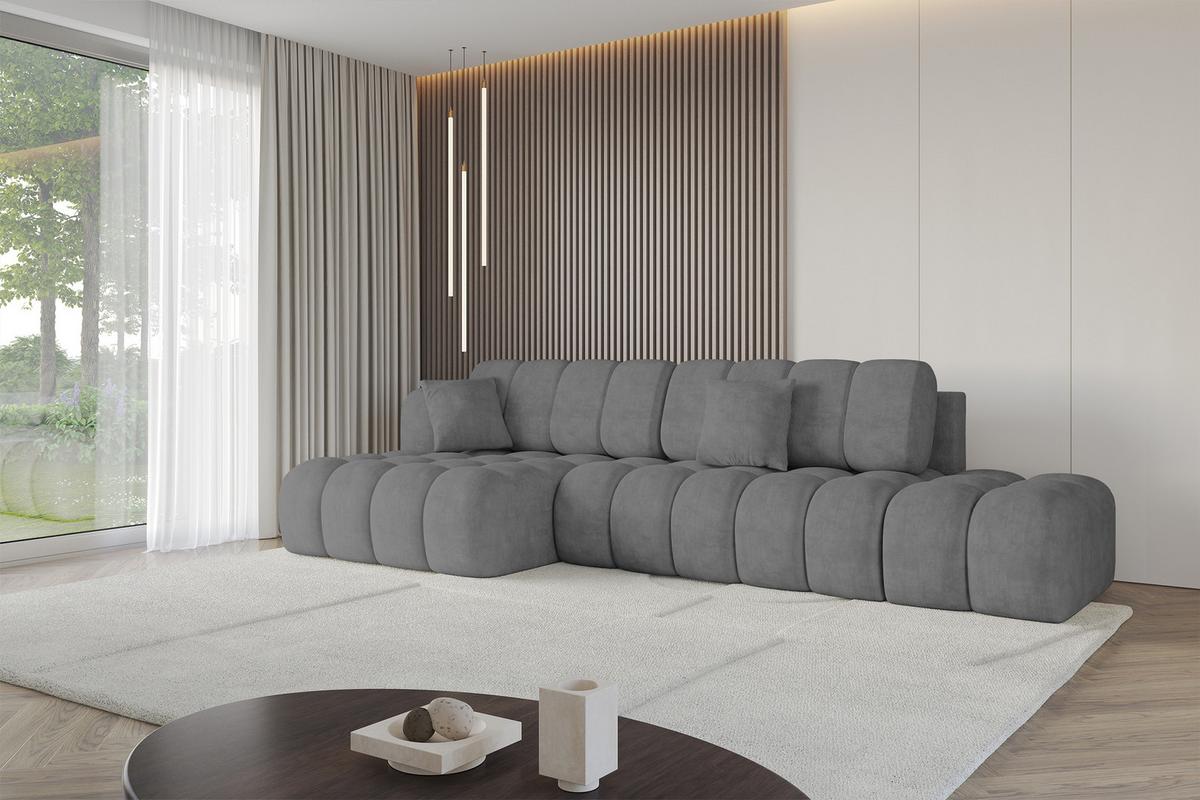 ECKSOFA mit Schlaffunktion Ottomane Links OLEA-L2 321x164x75 Grau Velours - Anthrazit/Schwarz, Holzwerkstoff/Kunststoff (321/164cm) - ALTDECOR