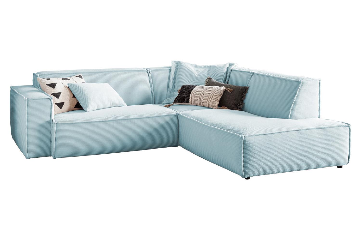 ECKSOFA SAMU Hellblau Cord - Schwarz/Hellblau, Textil (254/224cm) - KAWOLA
