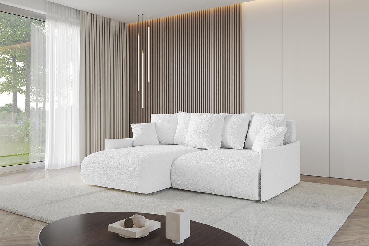 ECKSOFA Ottomane links ONESK-L -v1 216x177x72 Weiß Bouclé - Weiß, Holzwerkstoff/Kunststoff (216/177cm) - ALTDECOR