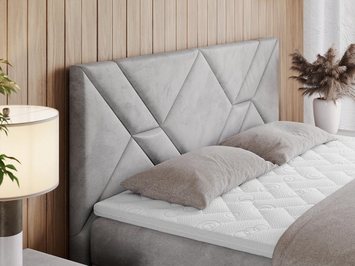 BOXBETT NEOMI 140/200 - Hellgrau Velvet - H3 - Visco - Hellgrau, Holz/Textil (140/200cm)