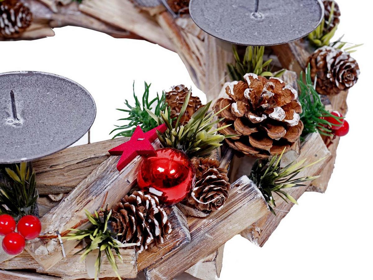 ADVENTSKRANZ HOLZ OHNE KERZEN Grau, Multicolor - Multicolor/Grau, Holz (12cm) - MCW