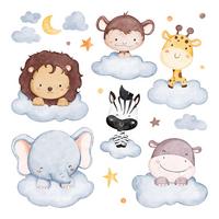 WANDAUFKLEBER 100x136cm - Tiere in den Wolken - Multicolor, Kunststoff (100/136/0.1cm) - Wallfluent