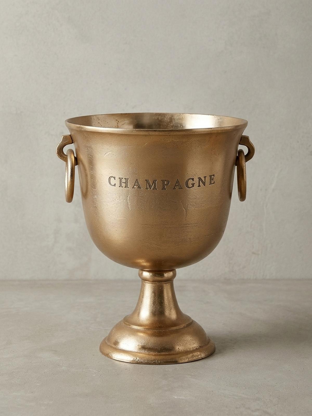 CHAMPAGNERKÜHLER Aluminium Modern 2 Flaschen Ringgriffe ALBEGNA, Gold 29x29x38 cm - Goldfarben, Metall (18/38cm) - KADIMA DESIGN