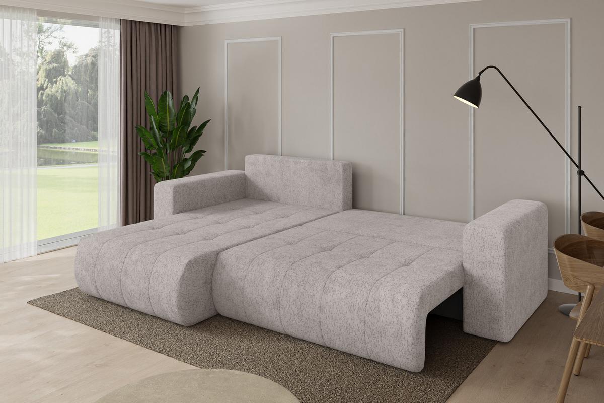 ECKSOFA mit Schlaffunktion Ottomane Links MILA-L 277x194x86 Hellgrau Velours - Hellgrau/Schwarz, Holzwerkstoff/Kunststoff (277/194cm) - ALTDECOR