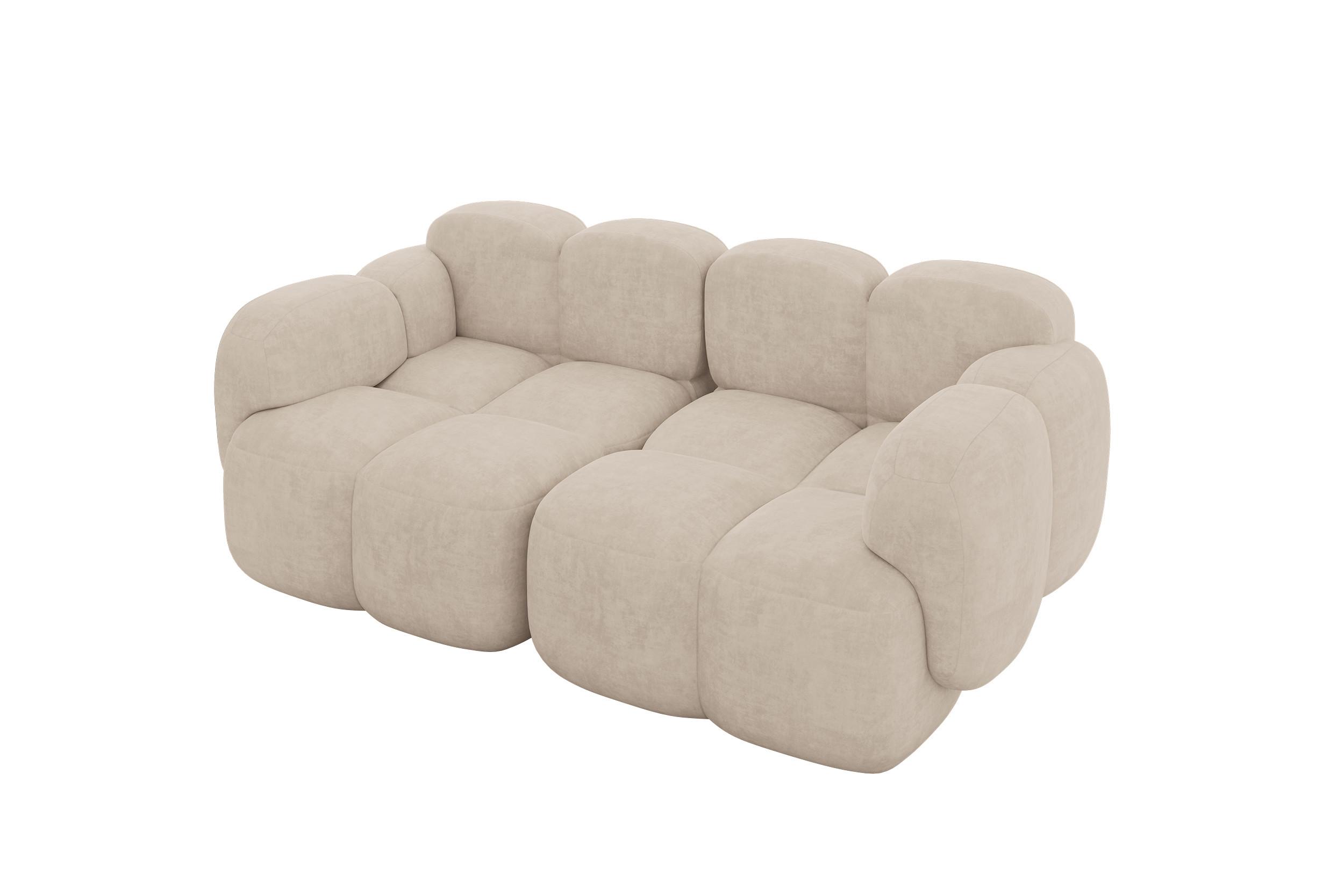 2-SITZER modulares Sofa Miko-S1 214x118x75 cm Beige Velours - Ecru/Schwarz, Holzwerkstoff/Kunststoff (214/75/118cm) - ALTDECOR