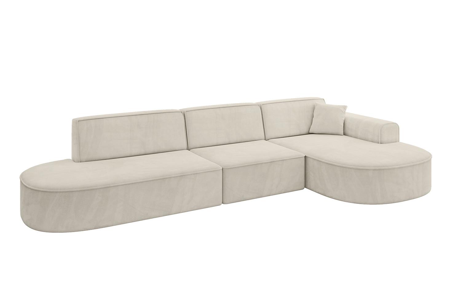 ECKSOFA Ottomane Rechts MARI-L2 - 328x171x79 cm Ecru Velours - Ecru/Schwarz, Holzwerkstoff/Kunststoff (171/328cm) - ALTDECOR