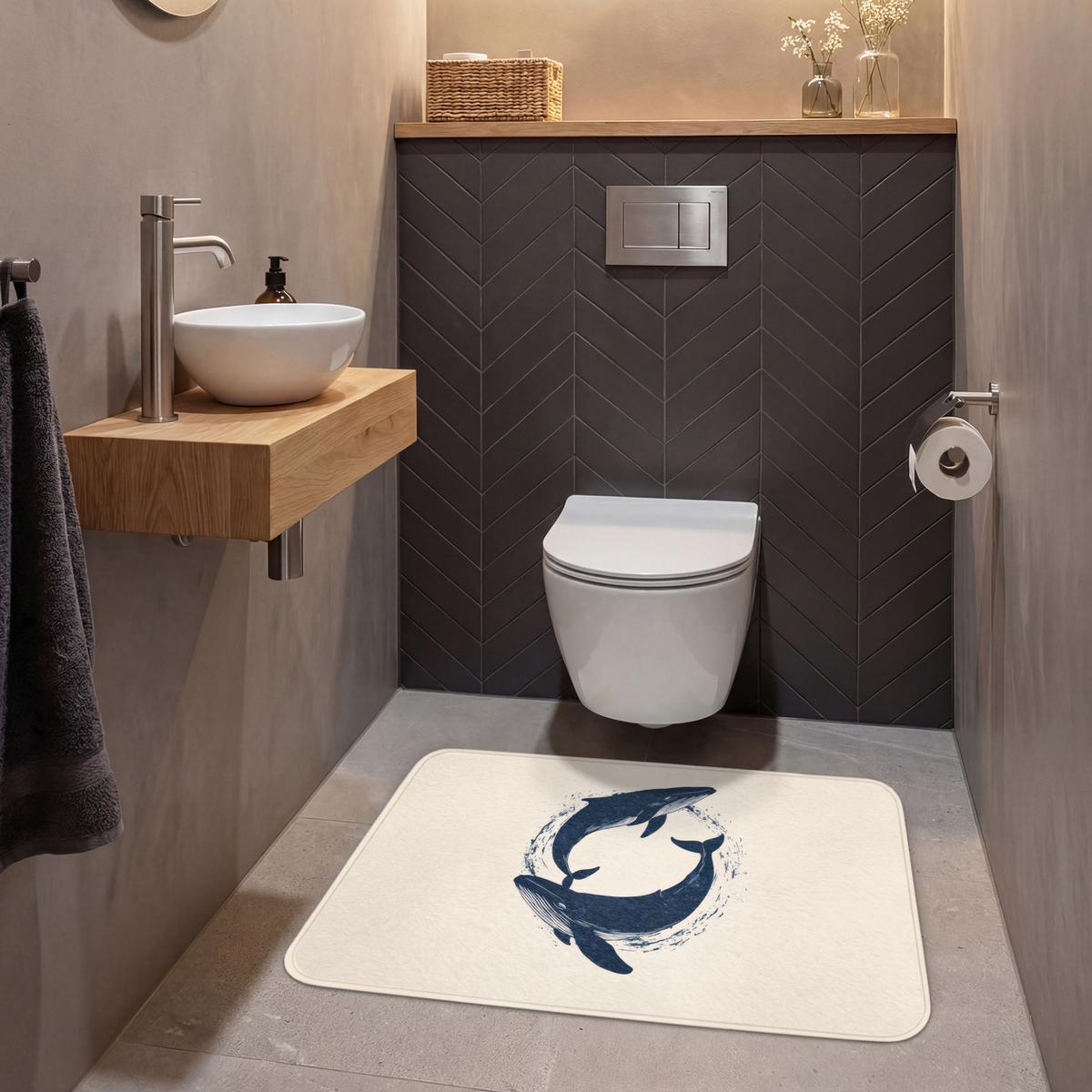 WC-VORLEGER Wale - Spritzer - Kreis - Dunkelblau Toilettenteppich 90x60 cm - Dunkelblau, Textil (90/1cm) - OnlyWow