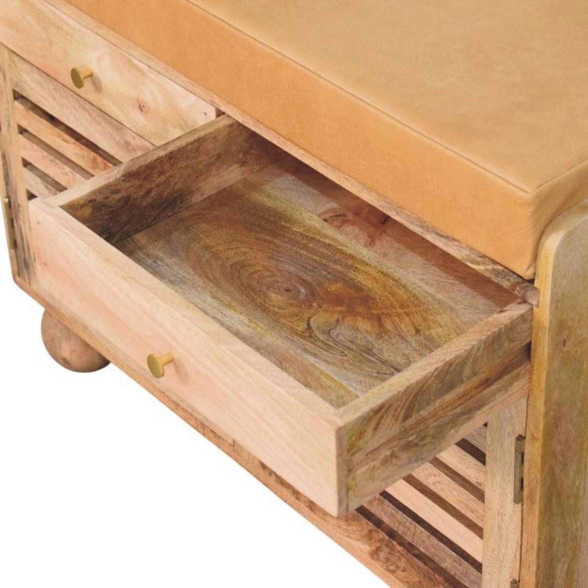 REGAL mit Eichenoptik-Finish, 2 Schubladen, 4 Ablagen, 2 Türen, hellbraun. - Hellbraun, Leder/Holz (85/56/40cm) - Artisan Furniture