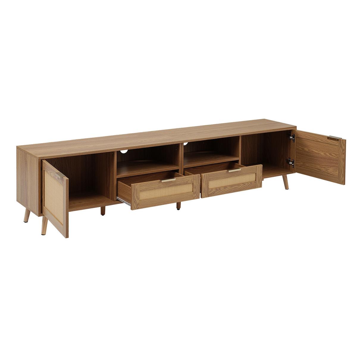 TV STOLÍK Z RATANU – nohy z masívneho dreva – 200 x 37 x 49 cm - Braun, Holz (37/49/200cm) - Urban Meuble