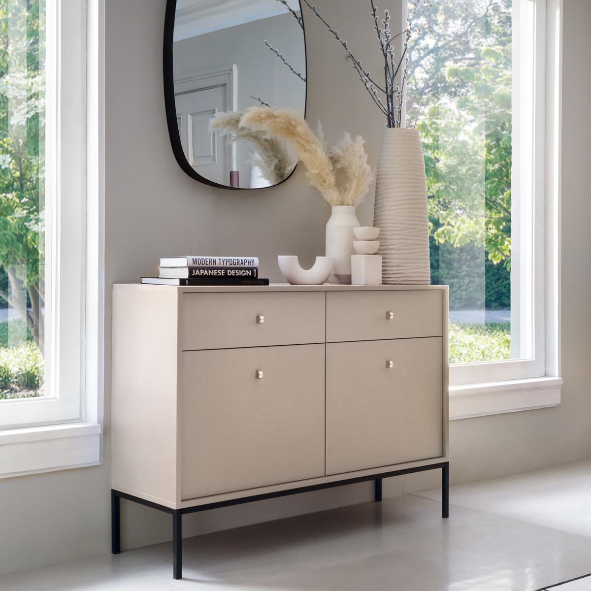 KOMMODE MONDO 104/83/39 cm mit 2 Schubladen 2 Türen Beige - Beige/Schwarz, Holzwerkstoff (104/83/39cm) - MASSENO