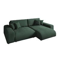 ECKSOFA mit Schlaffunktion, Bettkasten, Wellenunterfederung, seitenverkehrt montierbar B255/T165/H84 cm, Liegefl. 148x196 cm, Cord Grün / 21005 - Schwarz/Grün, Kunststoff/Textil (255/165cm) - luma-home